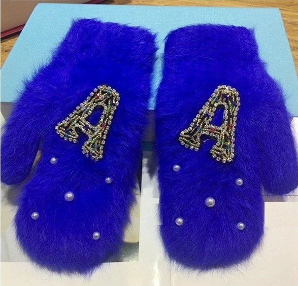 Guanti invernali da donna con perline blu