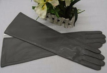Guanti lunghi in pelle da donna J3192 grigio scuro XS