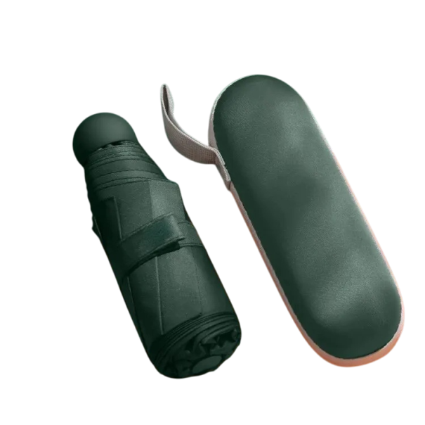 Guarda-chuva dobrável em cápsula para mulheres Guarda-chuva pequeno com proteção UV UPF50+ Guarda-chuva portátil de cor única para a mala Proteção contra o sol e a chuva verde