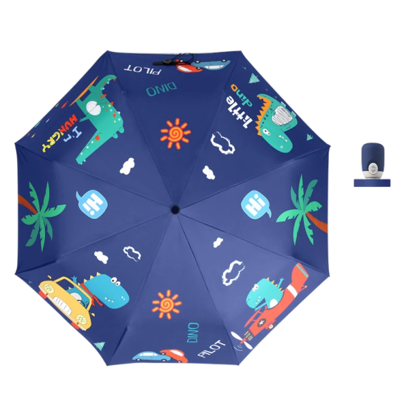 Guarda-chuva infantil dobrável 48–53 cm Azul com dinossauros Guarda-chuva infantil leve contra a chuva Guarda-chuva de viagem compacto para a escola, jardim de infância e passeios 1