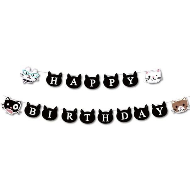 Guirlande d'anniversaire en papier Joyeux Anniversaire Têtes de chat Décoration suspendue avec des chats dessinés Décoration de fête pour une fête 1