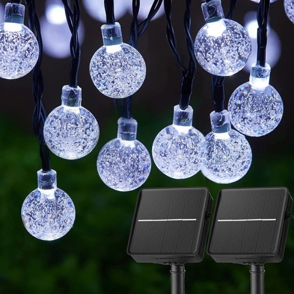 Guirlande lumineuse solaire 9 m 50 LED Boules en cristal éclairage de jardin Décoration extérieure étanche avec 8 modes Éclairage blanc froid