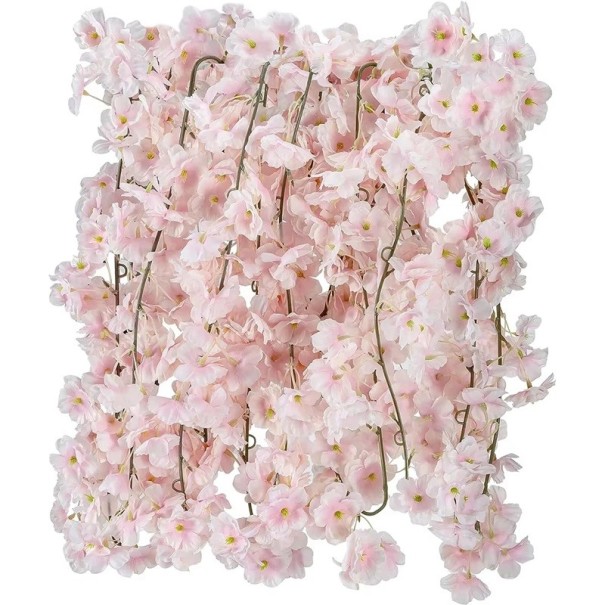 Guirnalda colgante artificial de flores de cerezo densas 180 cm seda plástico para bodas, arcos, muros fotográficos y decoración de interiores rosa