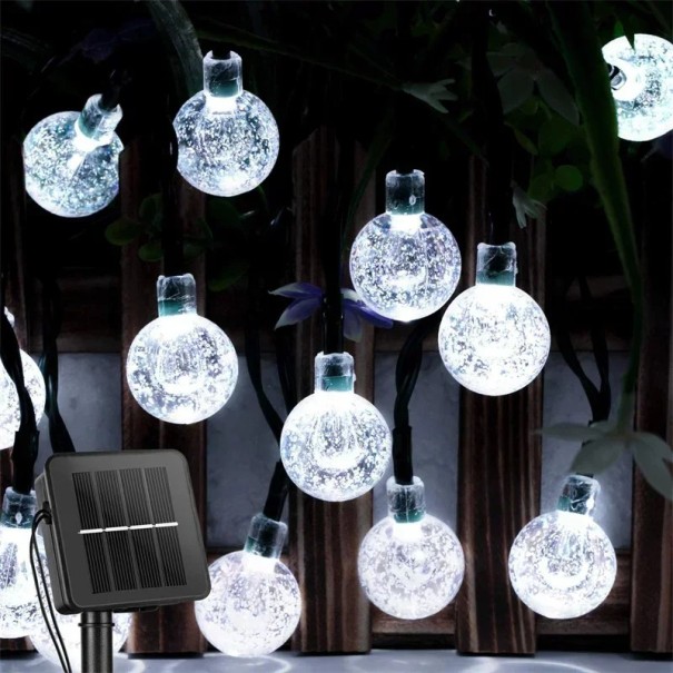 Guirnalda de luces solares LED para exteriores de 7 m, 50 diodos, resistente al agua, para jardín, terraza, balcón, decoración de festivales. blanco