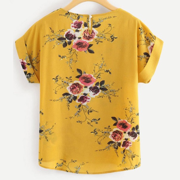 Gul blus för kvinnor med blommor