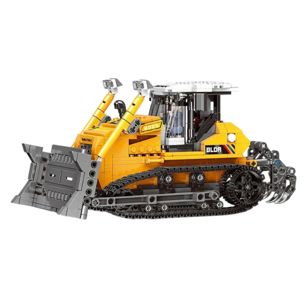 Gul bulldozer byggsats 703 st Realistisk byggmaskin modell Leksak för barn 12 x 25,6 x 12,3 cm Rörlig arm Hållbar konstruktion Ålder 8+ 1
