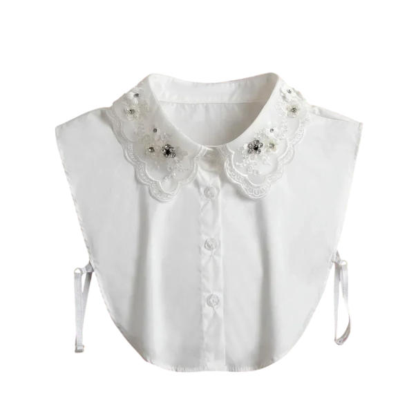 Guler fals pentru femei cu flori cusute Guler elegant detasabil Guler decorativ pentru rochie bluză pulover Accesoriu de modă alb