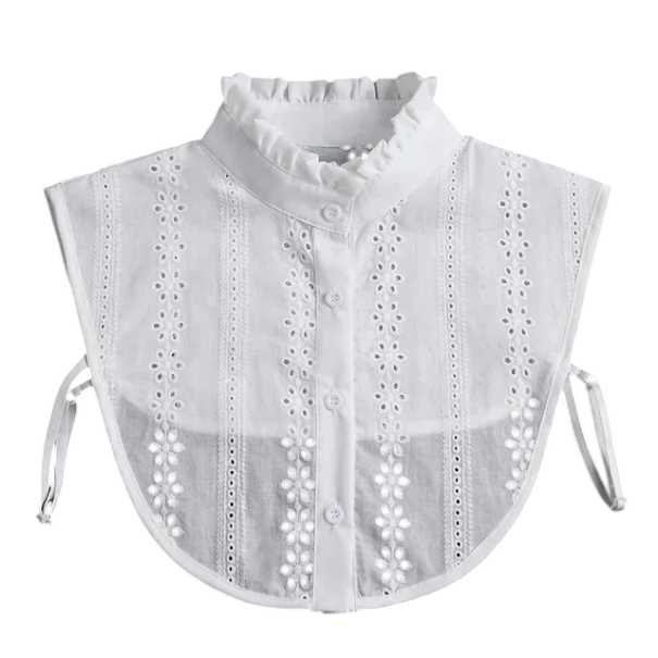 Guler fals pentru femei, in picioare, plisat cu dantela Accesoriu decorativ pentru pulovere, bluze si rochii. alb