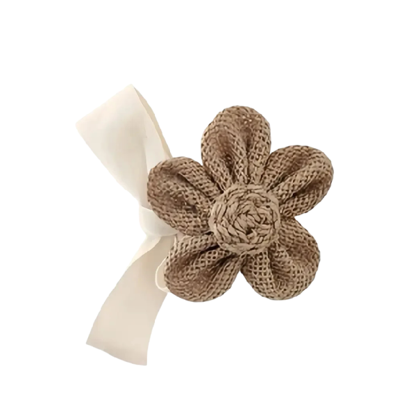 Gumička na závěsy květinový úvaz 75 x 7,5 cm polyesterová bavlna elastický držák pro stažení záclon a závěsů okna hnědá