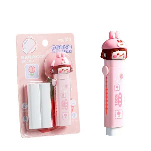 Gumka w kształcie kreskówki dla dzieci gumka do ołówka z mechanizmem wysuwania dla dziewczynek chłopcy wyciągana gumka dla dzieci motyw zwierzęcy gumka 10,5x2cm różowy