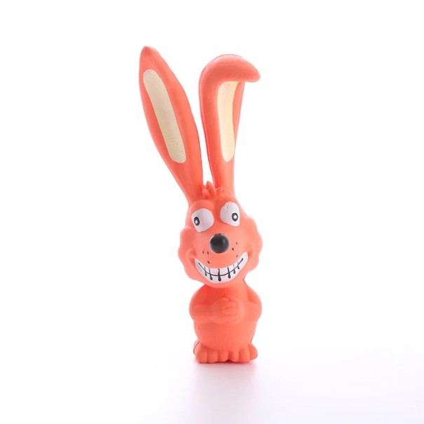 Gumová hračka pro psy ve tvaru oranžového králíka 17 x 6 x 3 cm odolná pískací hračka pro žvýkání a hraní růžová