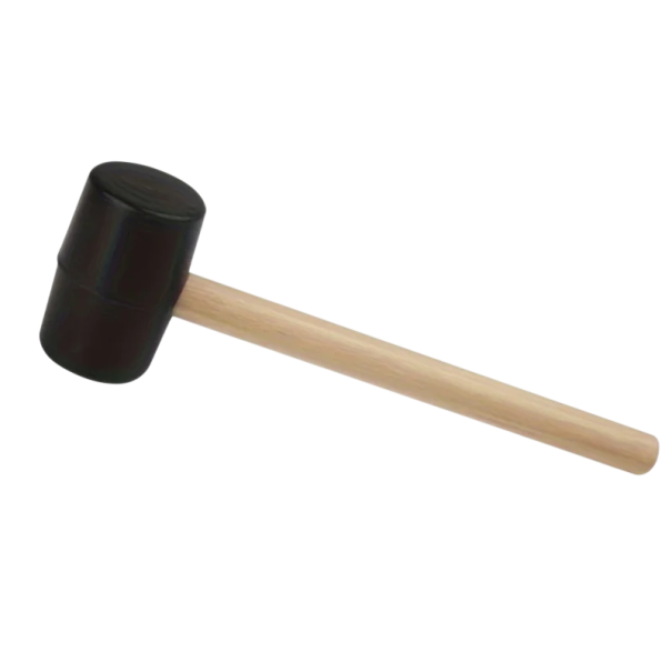 Gumové kladivo s dřevěnou rukojetí odolné provedení délka 19,5 cm průměr hlavy 4,5 cm černé pro kempování podlahy a jemné práce 1
