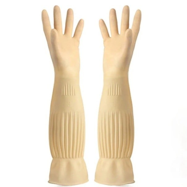 Gumové rukavice na mytí nádobí s dlouhým rukávem 45 cm vodotěsné opakovaně použitelné pracovní rukavice velikost M béžova