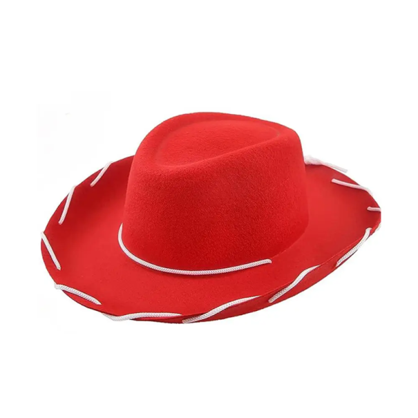 Gyerek cowboy kalap 32 x 27 x 12 cm Nagy karima Poliészter szálak Jelmez kiegészítő Cowboy stílus dekoratív zsinórral piros