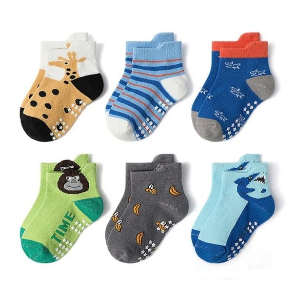 Gyerek fiú csúszásmentes zoknik 6 pár állatos mintával Kényelmes zoknik gyerekeknek 3-5 év
