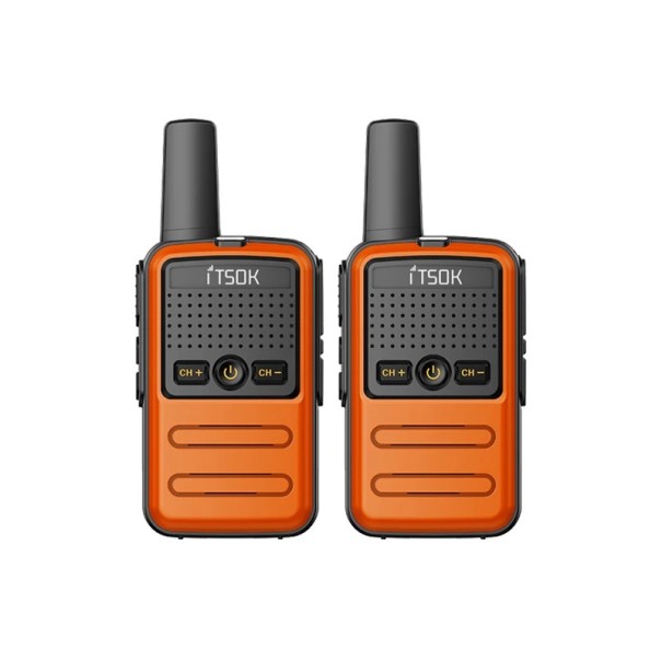 Gyerek mini adóvevők 2 db PTT gombbal és klipszel 8,5 cm kompakt rádióállomás USB töltéssel és fülhallgató csatlakozóval játékokhoz kint narancs