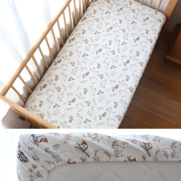 Gyermek ágynem 130 x 70 cm Pamut feszített lepedő gumival a széleken Lélegző lepedő erdei mintával 1