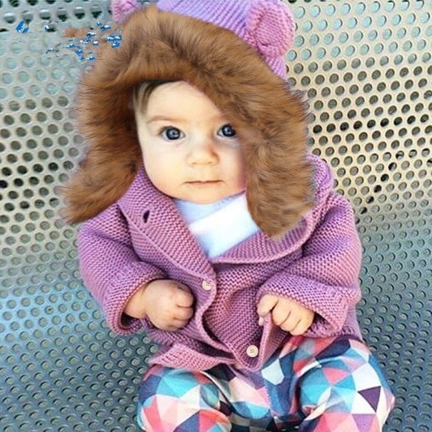 Gyermek pulóver bundával lila 18-24 hónap