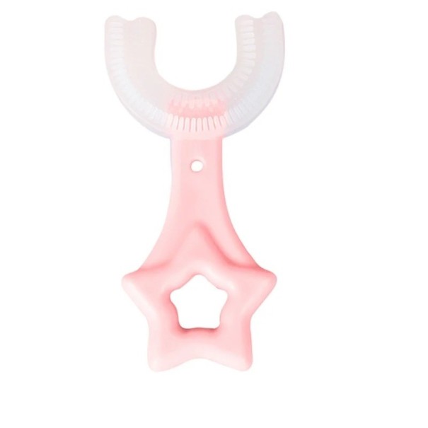 Gyermek U-alakú fogkefe 360° Soft Star Pattern Gyermek fogkefe Kézi szilikon fogkefe 2-6 éves gyerekeknek 8,9 x 4,2 cm rózsaszín