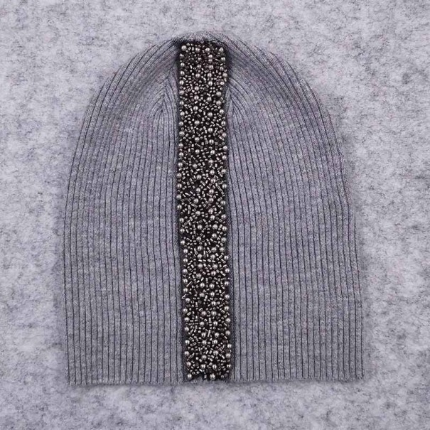 Γυναικεία beanie καπέλο με κατακόρυφη λωρίδα κεντήματος από κορυφές Ραμμένη ελαστική πλέξη από βαμβάκι και μαλλί Περιφέρεια κεφαλιού 50 έως 60 εκ. 3