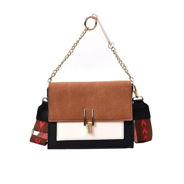 Γυναικεία τσάντα crossbody με καπάκι και χερούλι αλυσίδας Φαρδύς ιμάντας με σχέδιο Κλείσιμο σε χρυσό χρώμα PU δέρμα και πολυεστέρας 19 καφέ