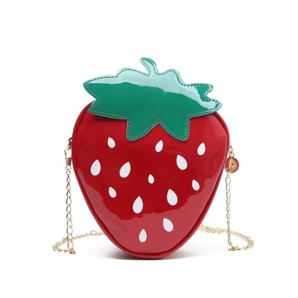Γυναικεία τσάντα crossbody σε σχήμα φράουλας Λαμπερή κόκκινη με αλυσίδα κρεμαστή Κλείσιμο με φερμουάρ PU δέρμα και πολυεστέρα 18 x 16 x 6 cm 1