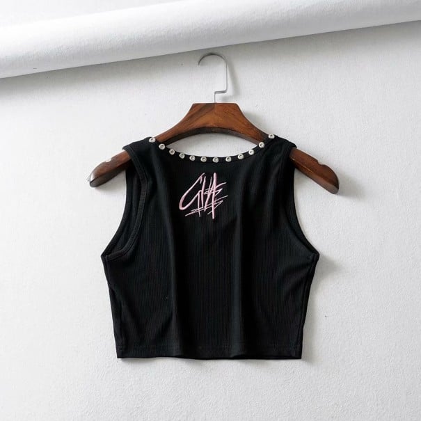 Γυναικείο crop top χωρίς μανίκια B276 μαύρο M