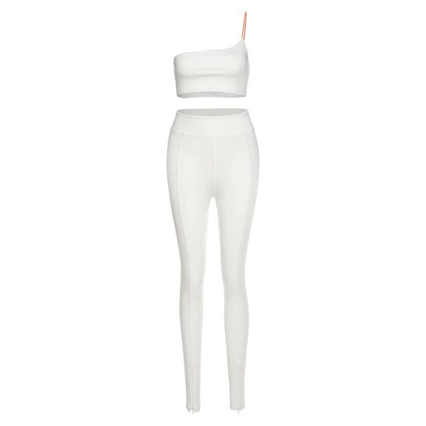 Γυναικείο crop top και παντελόνι B1063 λευκό S