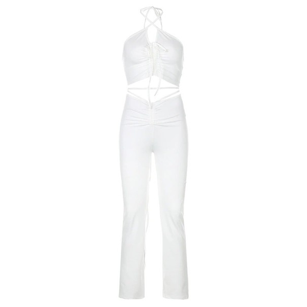 Γυναικείο crop top και παντελόνι B891 λευκό XS