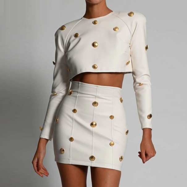 Γυναικείο crop top και φούστα B1056 κρεμ XS