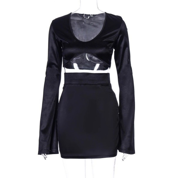 Γυναικείο crop top και φούστα B1208 μαύρο S