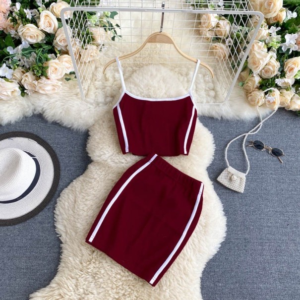 Γυναικείο crop top και φούστα B1238 οινόχρωμο