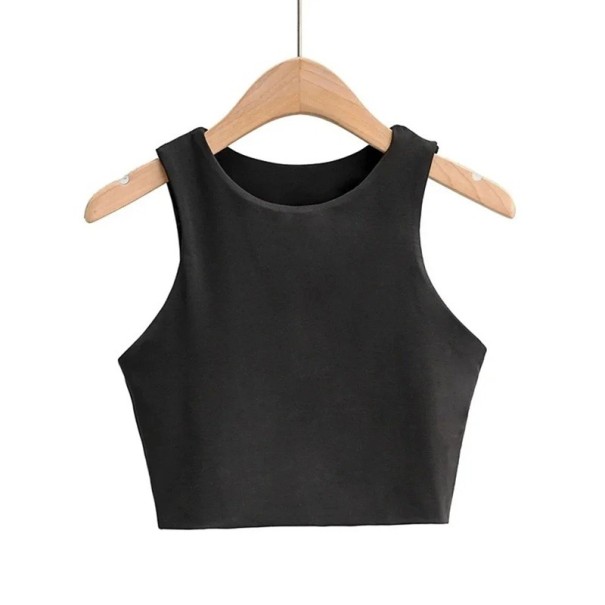 Γυναικείο crop top με φαρδιά τιράντα και O λαιμόκοψη Μονοχρωμία κοντό τοπ από πολυεστέρα και σπάντεξ Ελαστική γραμμή μαύρο S