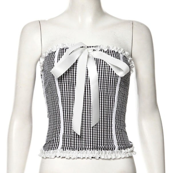 Γυναικείο crop top με φιόγκο A1245 γκρι S