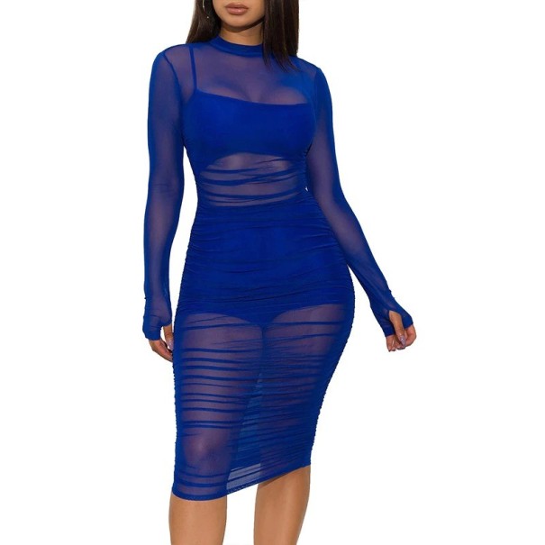 Γυναικείο crop top, σορτς και διαφανές φόρεμα μπλε M