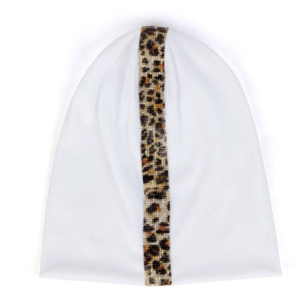 Γυναικείο καπέλο σε στυλ beanie με ράμφος από χάντρες σε λεοπάρ σχέδιο Ελεύθερη ρέουσα γραμμή Βαμβάκι με πολυεστέρα Περίμετρος κεφαλής 54 λευκό