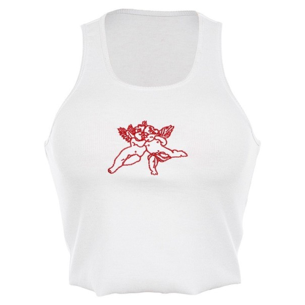 Γυναικείο λευκό crop top με τύπωμα A1091 M