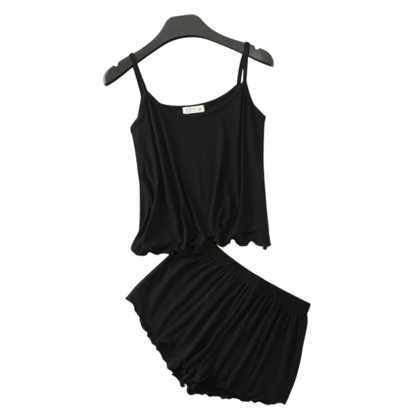 Γυναικείο πυζάμα από modal και spandex Μονοχρωμία καλοκαιρινό σετ με τοπ και σορτσάκια Κόψιμο σε Ο Μαλακό αεριζόμενο υλικό για ύπνο μαύρο XS