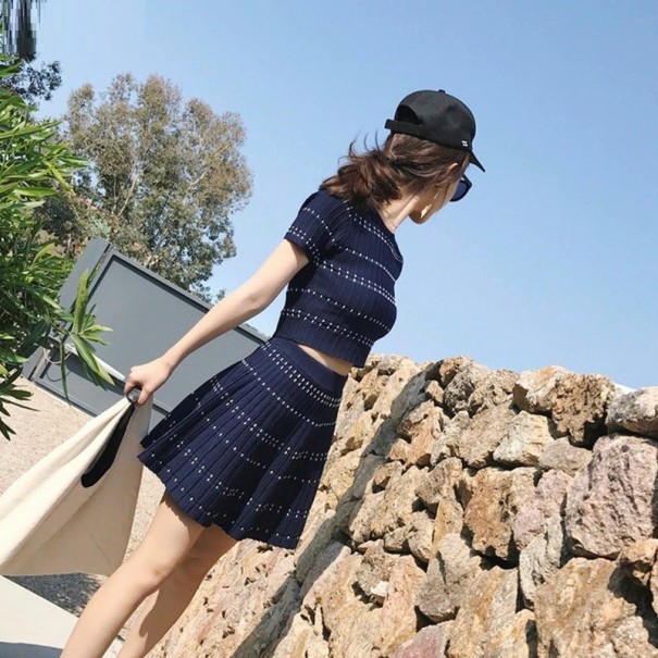 Γυναικείο τοπ και φούστα B1163 σκούρο μπλε