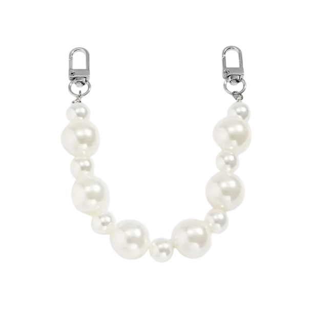 Gyöngy nyaklánc táskához nagy és kis gyöngyökkel 23 cm Karabineres zár Elegáns táska fogantyú Pótló pánt táskához ezüst