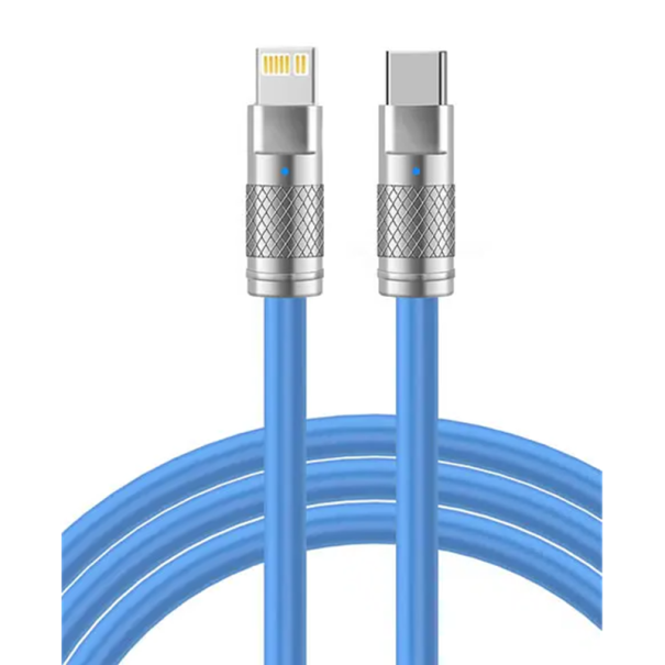 Gyorstöltő kábel 1 m 120W 6A USB C to Lightning for iPhone adatszilikon töltőkábel rugalmas kék