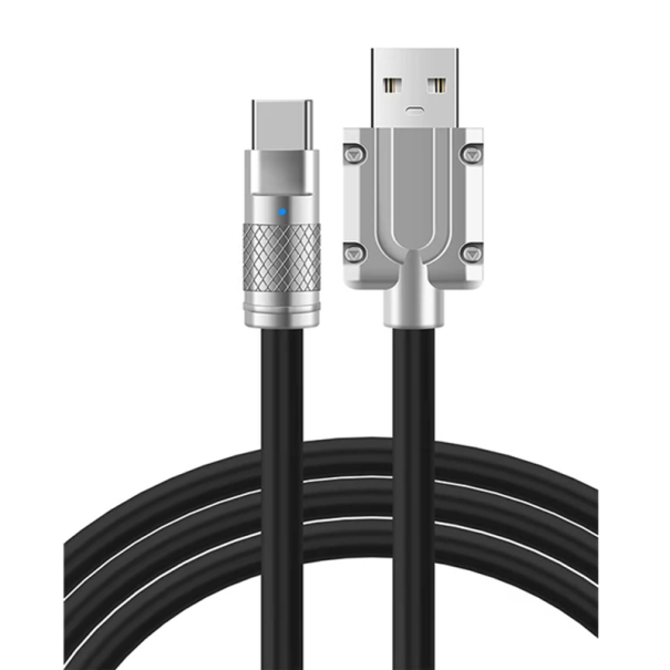 Gyorstöltő kábel USB A - USB C 120W 2 m 6A szilikon adatkábel rugalmas tartós kivitel fekete