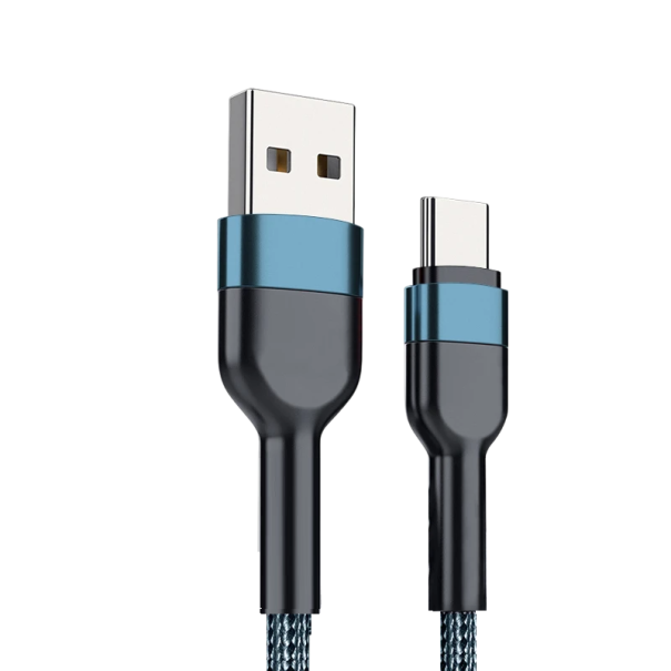 Gyorstöltő kábel USB A - USB C 2 m 5A 480 Mbps hosszú adattöltő kábel C típusú gyorstöltés masszív, tartós kialakítás kék