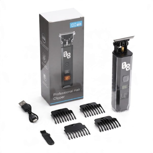 Haar- en baardtrimmer met T-blad voor mannen Batterij 400 mAh Levensduur 3 uur Transparant lichaam Zwarte tondeuse voor contouren en randen 1