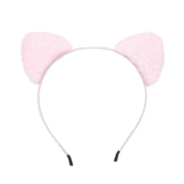 Haarband met pluche kattenoren Zacht harig haarband Dames carnaval en feest haaraccessoire roze
