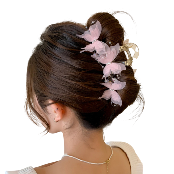 Haarclip 15,5 cm Zarte Feenklammer mit Schmetterlingen und Perlen Eleganter dekorativer Haarclip für festliche Frisuren Hochzeit rosa