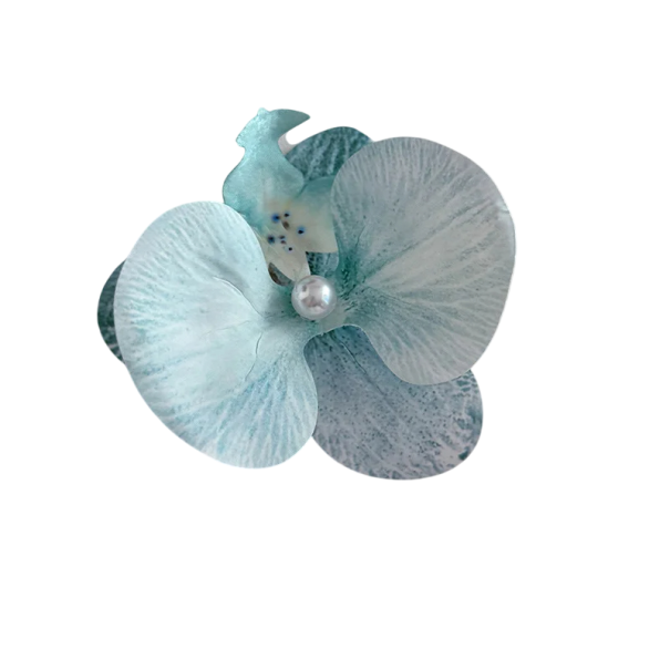 Haarklammer Phalaenopsis mit Perle Blumenorchidee Schmetterling Schleife Eleganter Haarschmuck Stylingklammer Stoff hellblau