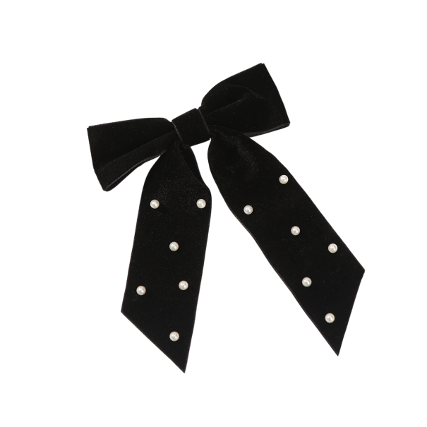Haarspeld met fluwelen strik en parels Elegante haarversiering Stijlvol accessoire Haarspeld met parels Delicate strik voor dames en meisjes zwart