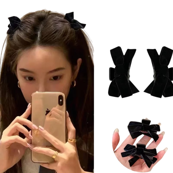 Haarstrikken 2 stuks Clips 5 cm x 3,5 cm Elegante haaraccessoire Kleine strikken op clips Schattig haarornament Stijlvol kapsel zwart