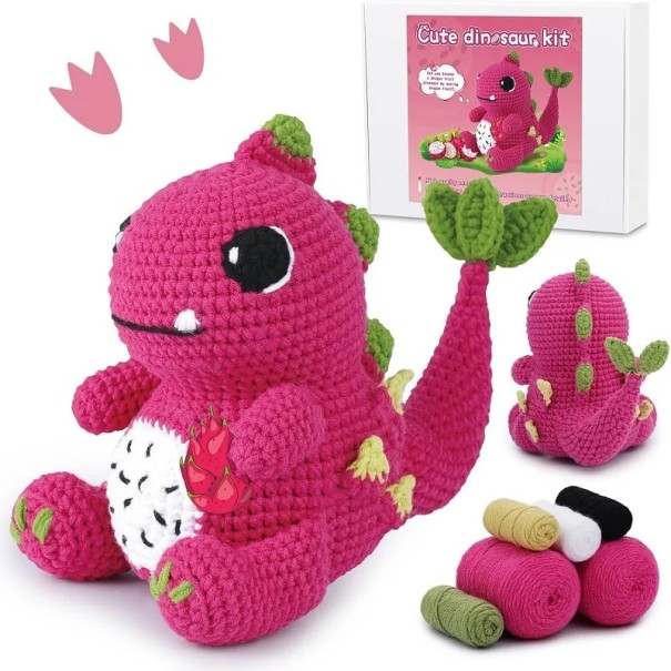Háčkovací sada Dinosaurus DIY pro začátečníky s návodem Bavlněná příze Jehly Háček Kreativní výroba hraček Roztomilá zvířátka 1